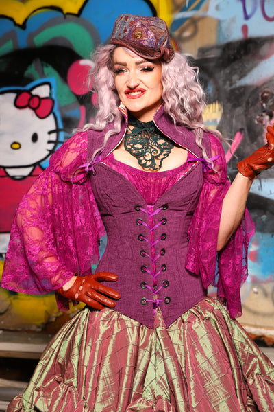 02. Overbust Corset w/Arch Collar In Byzantine Heather - The Amaranth & Aster Collection