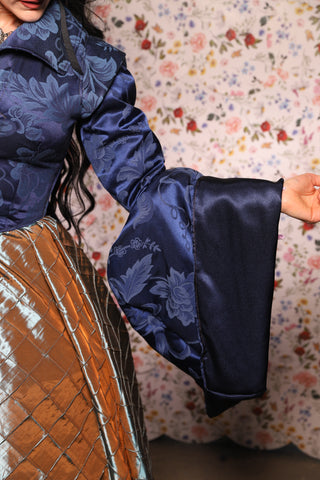 Detachable Renaissance Bell Sleeves in Blue Floral - The Tudor Tidings Collection