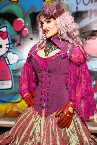 02. Overbust Corset w/Arch Collar In Byzantine Heather - The Amaranth & Aster Collection