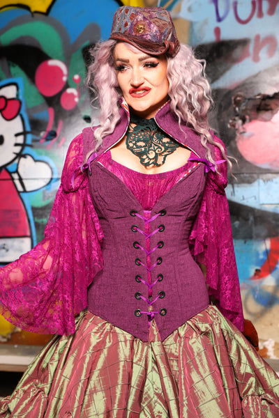 02. Overbust Corset w/Arch Collar In Byzantine Heather - The Amaranth & Aster Collection