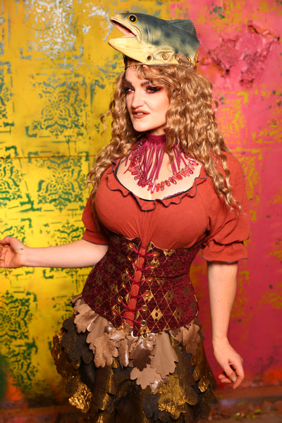 Wench & Petite Wench Corset *2 Style Options* In Burgundy and Gold Diamond #49 - Cider & Cinders Collection