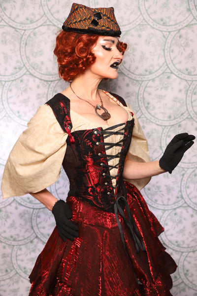 13. Elizabethan Corset In Crimson And Black Medallion - The Tudor Tarot Collection
