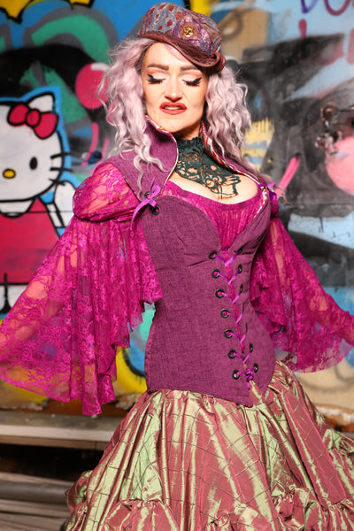 02. Overbust Corset w/Arch Collar In Byzantine Heather - The Amaranth & Aster Collection