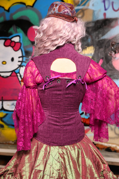 02. Overbust Corset w/Arch Collar In Byzantine Heather - The Amaranth & Aster Collection
