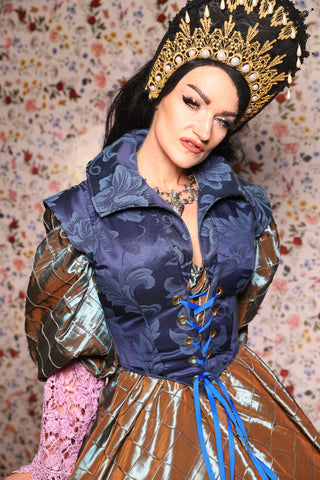 Guinevere II Bodice in Blue Floral - The Tudor Tidings Collection