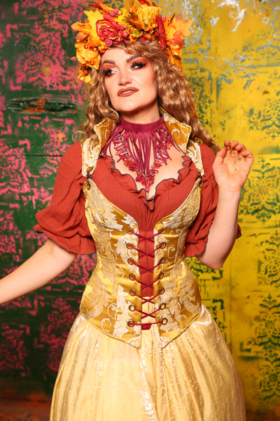 Courtier Corset In Bell Gold Damask #4 - Cider & Cinders Collection