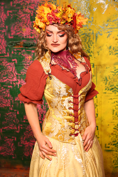 Courtier Corset In Bell Gold Damask #4 - Cider & Cinders Collection