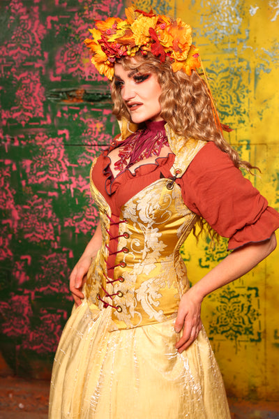 Courtier Corset In Bell Gold Damask #4 - Cider & Cinders Collection