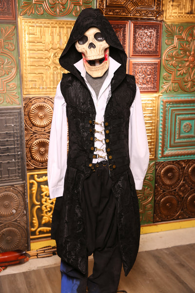 Men's Hooded Flynn Vest w/ Tabard Tails in Black Medallion #15 - "Darken My Door" Collection