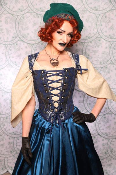 15. Elizabethan Corset In Navy And Silver Medallion - The Tudor Tarot Collection