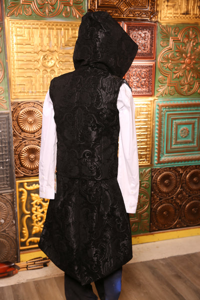 Men's Hooded Flynn Vest w/ Tabard Tails in Black Medallion #15 - "Darken My Door" Collection