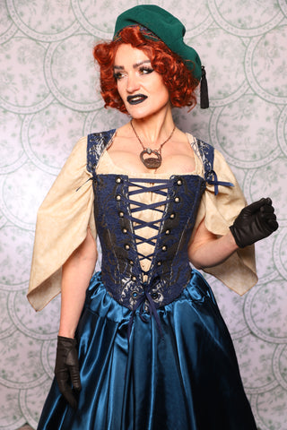 15. Elizabethan Corset In Navy And Silver Medallion - The Tudor Tarot Collection