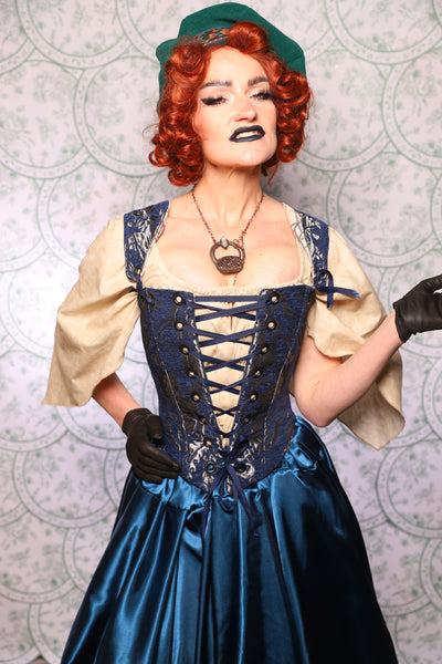 15. Elizabethan Corset In Navy And Silver Medallion - The Tudor Tarot Collection