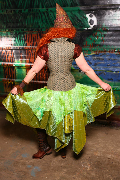 Double Layer Fairy Skirt in Spring Green Lace & Electric Green-"Tadpoles & Toadstools Collection" #26