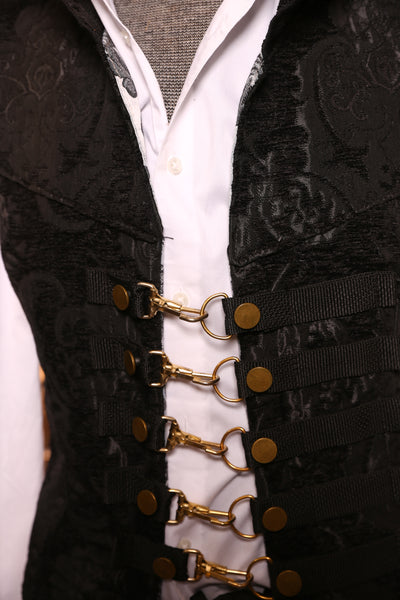 Men's Hooded Flynn Vest w/ Tabard Tails in Black Medallion #15 - "Darken My Door" Collection