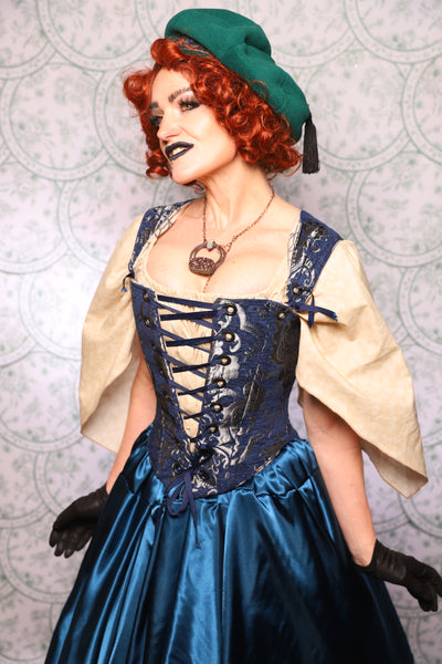 15. Elizabethan Corset In Navy And Silver Medallion - The Tudor Tarot Collection