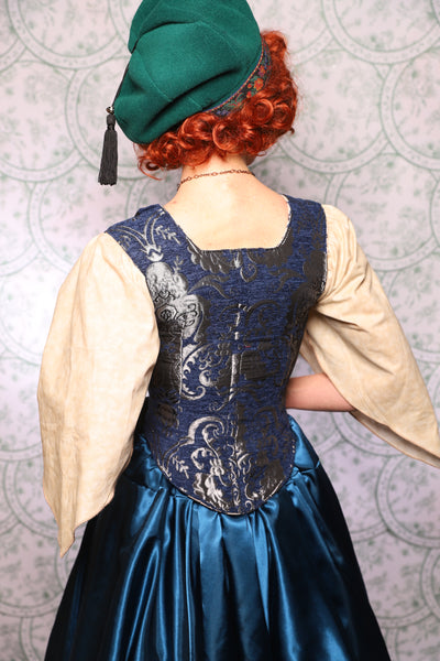 15. Elizabethan Corset In Navy And Silver Medallion - The Tudor Tarot Collection