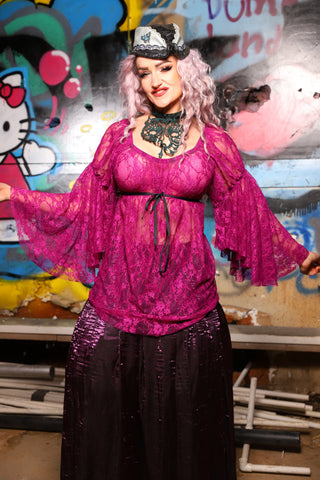 11. Flounce Blouse in Fuchsia Stretch Lace - The Amaranth & Aster Collection