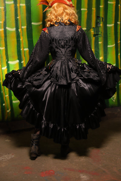 Crescent Skirt w/ Ruffle in Black Satin - The Eternal Flame Collection