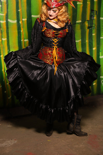 Crescent Skirt w/ Ruffle in Black Satin - The Eternal Flame Collection