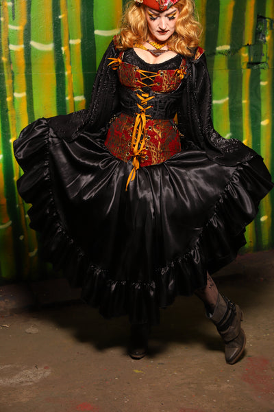 Crescent Skirt w/ Ruffle in Black Satin - The Eternal Flame Collection