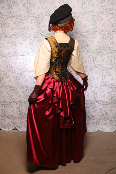 30. Tulip Skirt w/ruffle In Cranberry Stretch Satin - The Tudor Tarot Collection