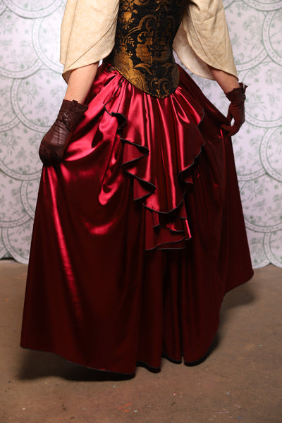 30. Tulip Skirt w/ruffle In Cranberry Stretch Satin - The Tudor Tarot Collection