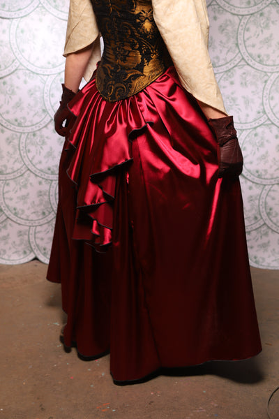 30. Tulip Skirt w/ruffle In Cranberry Stretch Satin - The Tudor Tarot Collection