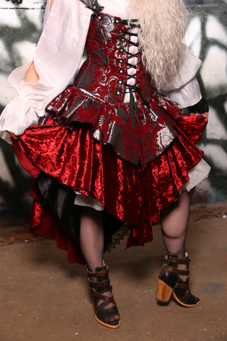 Deluxe Tie-On Two-Tier Peplum Ruffle in Crimson & Pewter Medallion #15 - The Gemstone Alley Collection