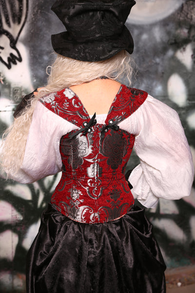 Petite Aurora Corset in Crimson & Silver Medallion #32 - The Gemstone Alley Collection