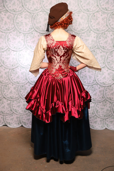 26. Mini Fairy Skirt With Ruffles In Cranberry Stretch Satin - The Tudor Tarot Collection