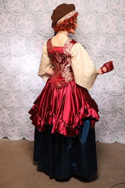 26. Mini Fairy Skirt With Ruffles In Cranberry Stretch Satin - The Tudor Tarot Collection