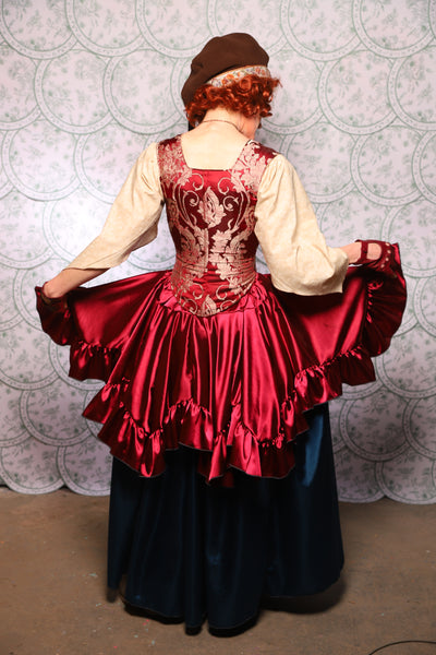 26. Mini Fairy Skirt With Ruffles In Cranberry Stretch Satin - The Tudor Tarot Collection