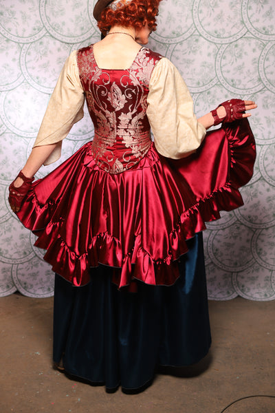 26. Mini Fairy Skirt With Ruffles In Cranberry Stretch Satin - The Tudor Tarot Collection