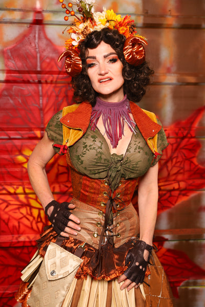 08. Cropped Underbust in Moroccan Stripe w/Winchester Collar in Goldenrod Patchwork - The Fall Fabulosity! Collection