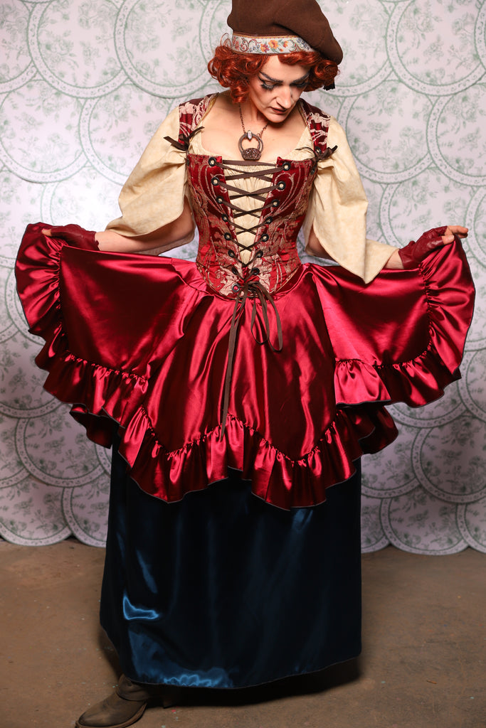 26. Mini Fairy Skirt With Ruffles In Cranberry Stretch Satin - The Tudor Tarot Collection