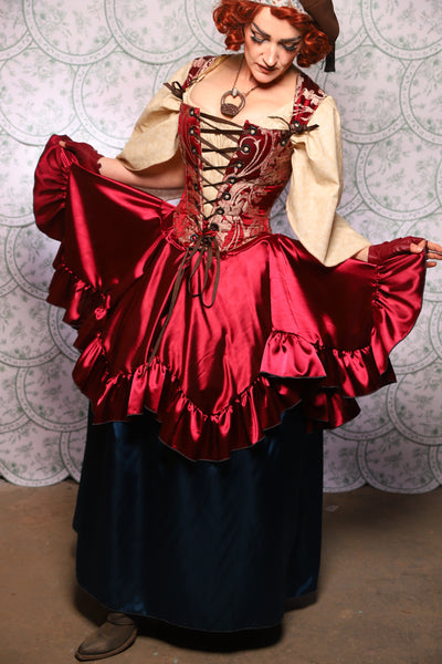 26. Mini Fairy Skirt With Ruffles In Cranberry Stretch Satin - The Tudor Tarot Collection