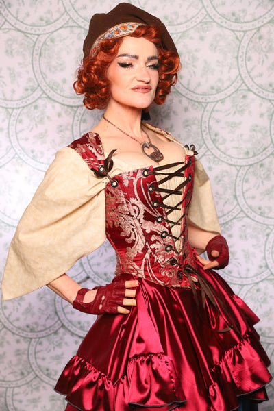 12. Elizabethan Corset In Cranberry Damask - The Tudor Tarot Collection