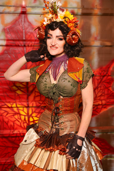 08. Cropped Underbust in Moroccan Stripe w/Winchester Collar in Goldenrod Patchwork - The Fall Fabulosity! Collection