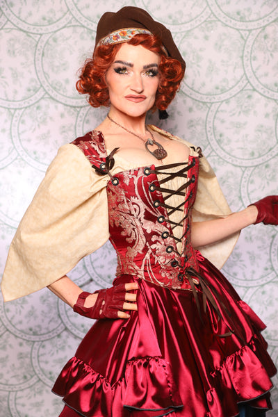12. Elizabethan Corset In Cranberry Damask - The Tudor Tarot Collection