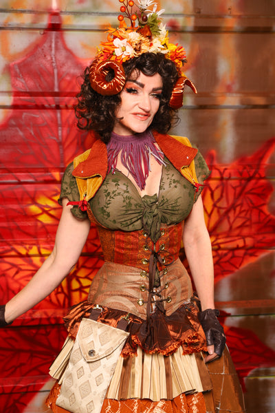 08. Cropped Underbust in Moroccan Stripe w/Winchester Collar in Goldenrod Patchwork - The Fall Fabulosity! Collection