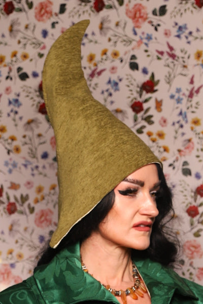 Tall Elf Hat in Green Thread - The Tudor Tidings Collection