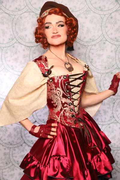 12. Elizabethan Corset In Cranberry Damask - The Tudor Tarot Collection