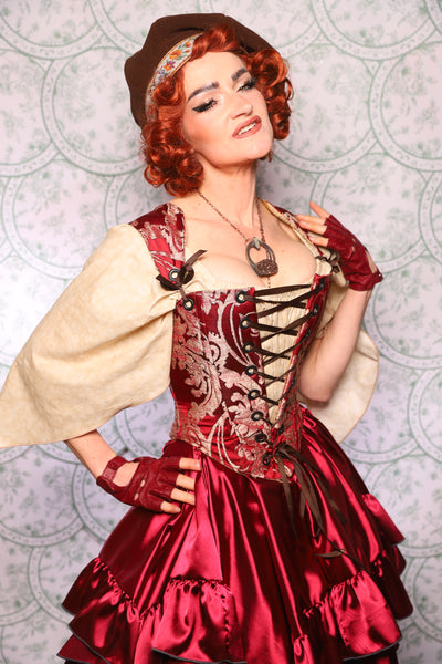 12. Elizabethan Corset In Cranberry Damask - The Tudor Tarot Collection