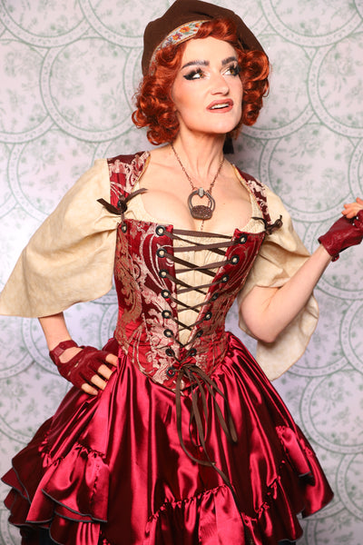 12. Elizabethan Corset In Cranberry Damask - The Tudor Tarot Collection