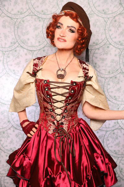 12. Elizabethan Corset In Cranberry Damask - The Tudor Tarot Collection