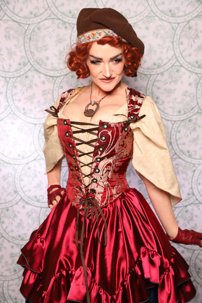 12. Elizabethan Corset In Cranberry Damask - The Tudor Tarot Collection