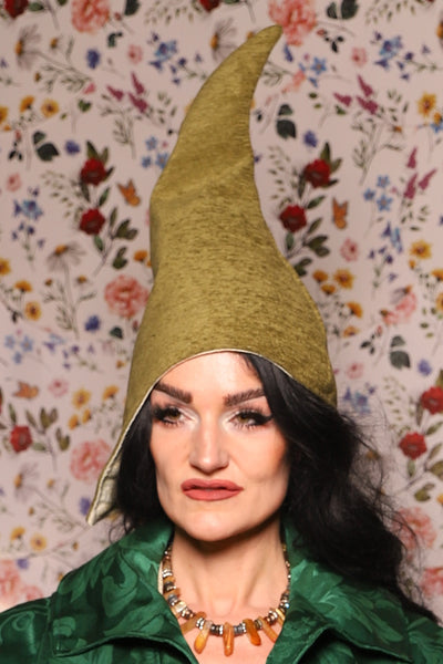 Tall Elf Hat in Green Thread - The Tudor Tidings Collection