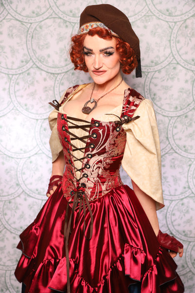 12. Elizabethan Corset In Cranberry Damask - The Tudor Tarot Collection