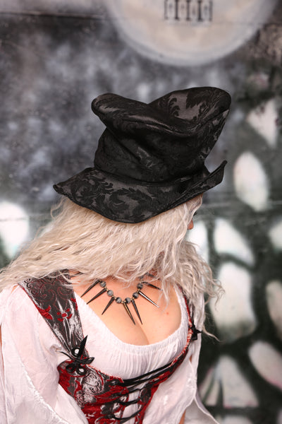 Mad Hatter Hat in Pitch Black Medallion #25 - The Gemstone Alley Collection